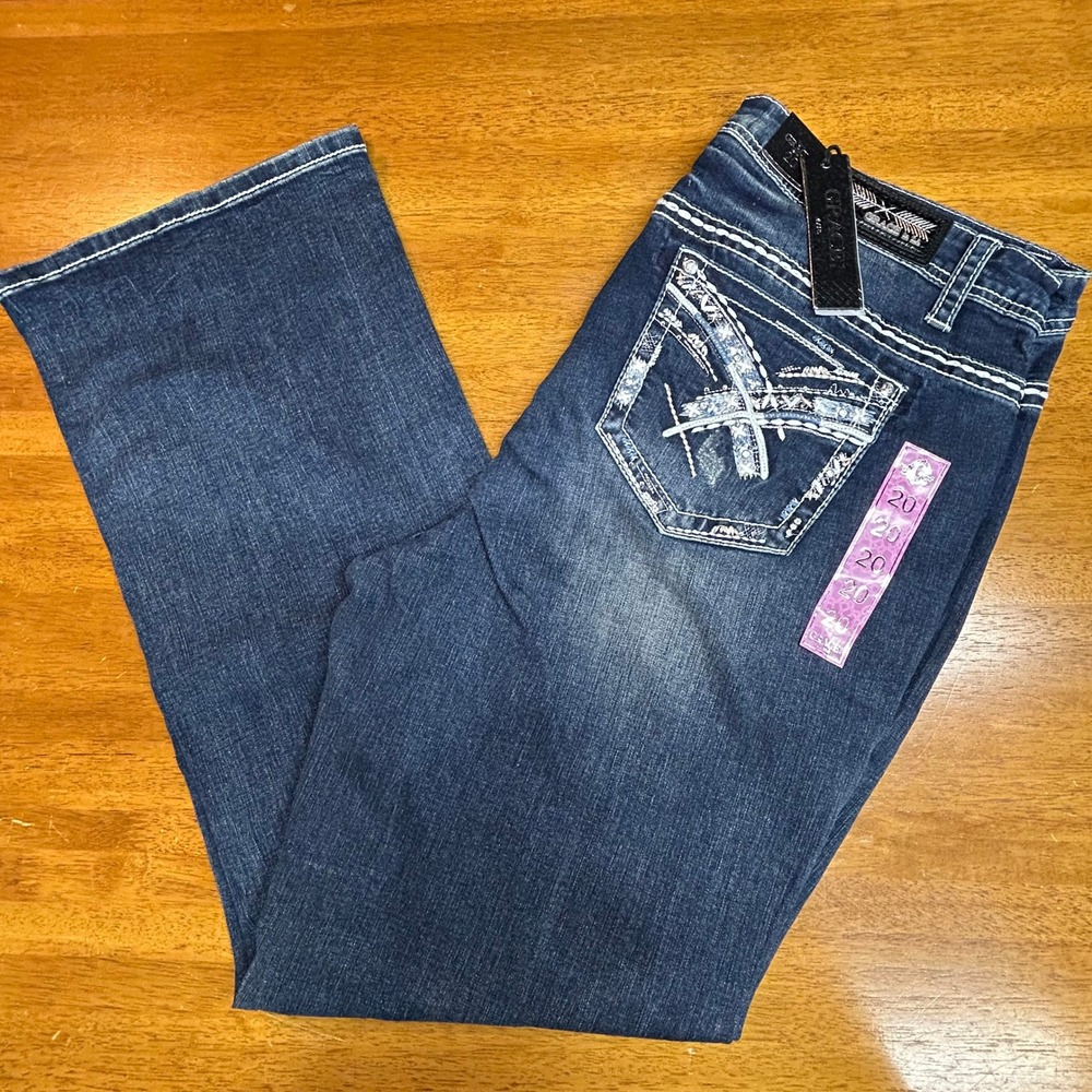 Grace in LA Womens Plus‎ Size 20 Bootcut Jeans Dark Wash Embroidered P-Bootcut